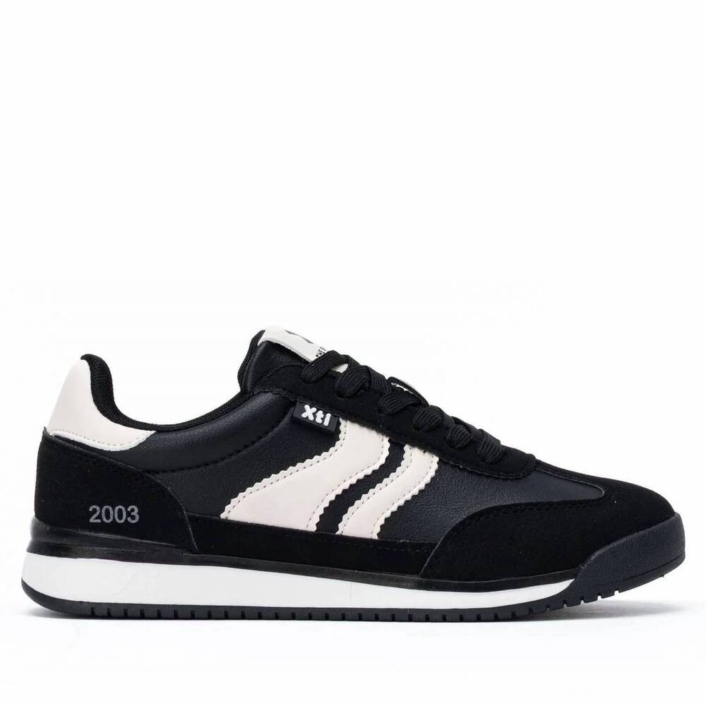 NEW XTI women's casual suede lace-up sneakers in black